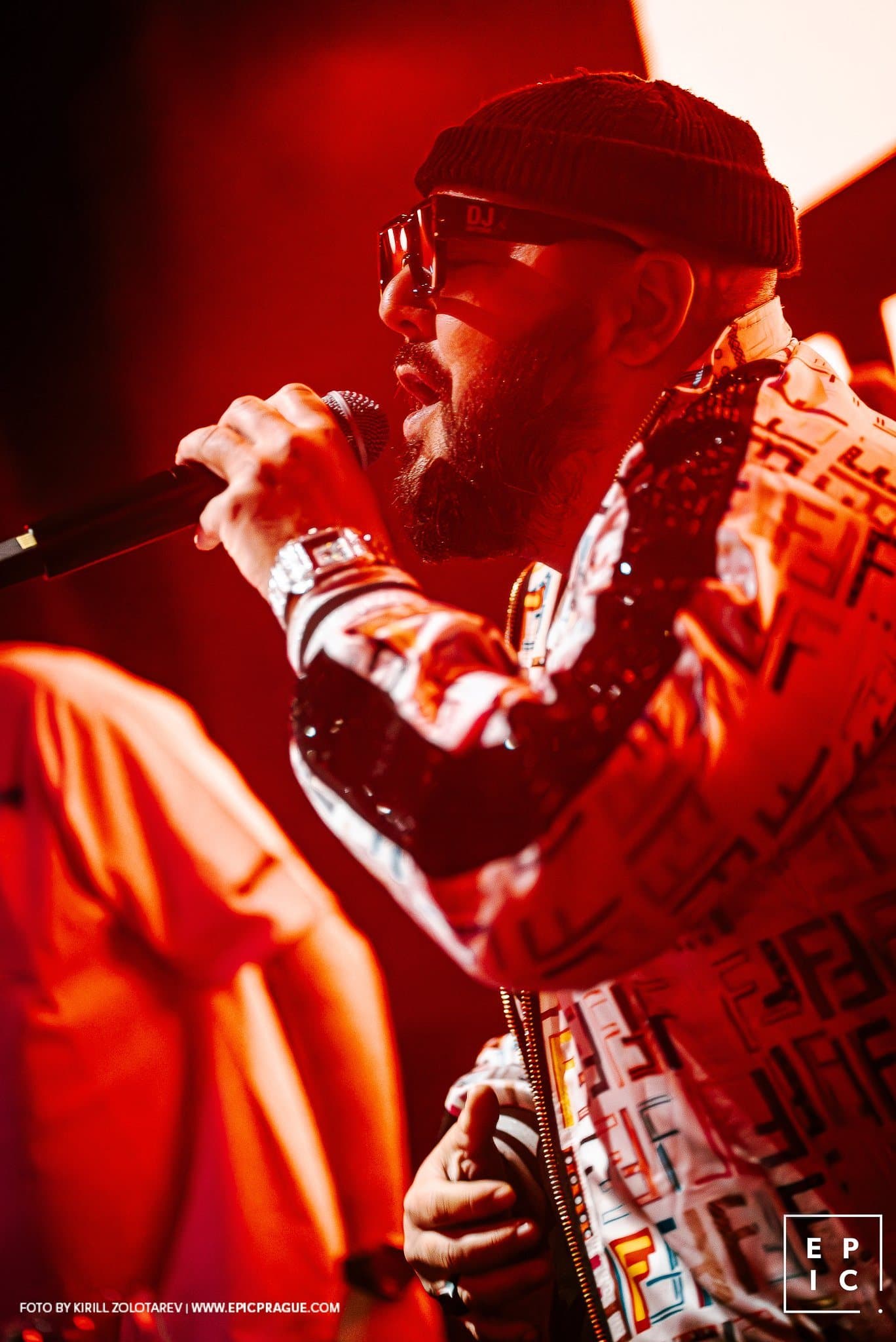 Close-up of Armando performing live